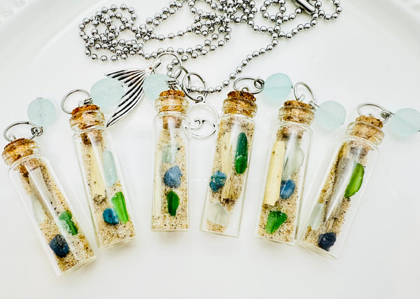 Beach Bottle - Light blue and green glass with frosted bead