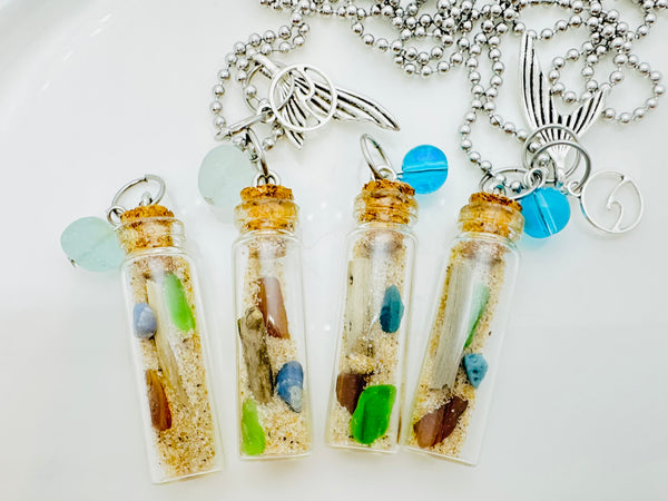 Beach Bottle - Brown and green glass with turquoise bead