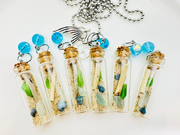 Beach Bottle - Light blue and green glass with turquoise bead