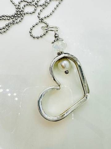 Vintage silver plated heart. First Love With Pearls and Crystals