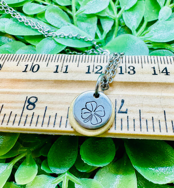 Four Leaf Clover Tag Necklace w/ light green crystal