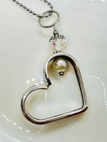 Vintage silver plated heart with  crystals Del Mar