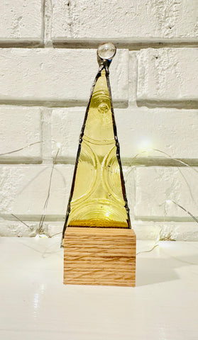Stained Glass Christmas Tree yellow bottle bottom church window glass