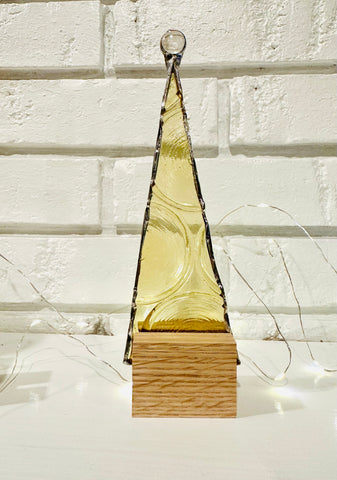 Stained Glass Christmas Tree yellow bottle bottom church window glass