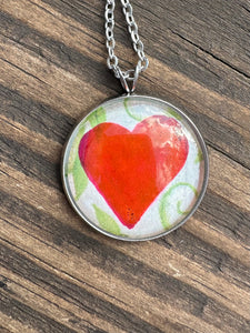 Hand drawn heart cabochon pendant