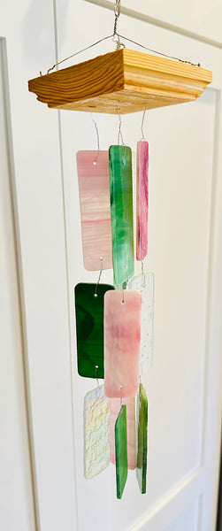 Stained Glass Wind Chime Green and Pink