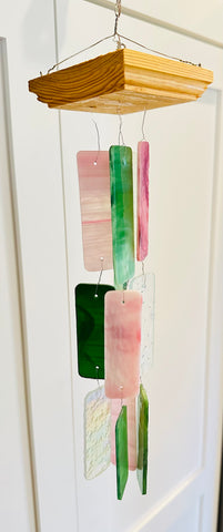 Stained Glass Wind Chime Green and Pink