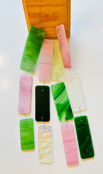 Stained Glass Wind Chime Green and Pink
