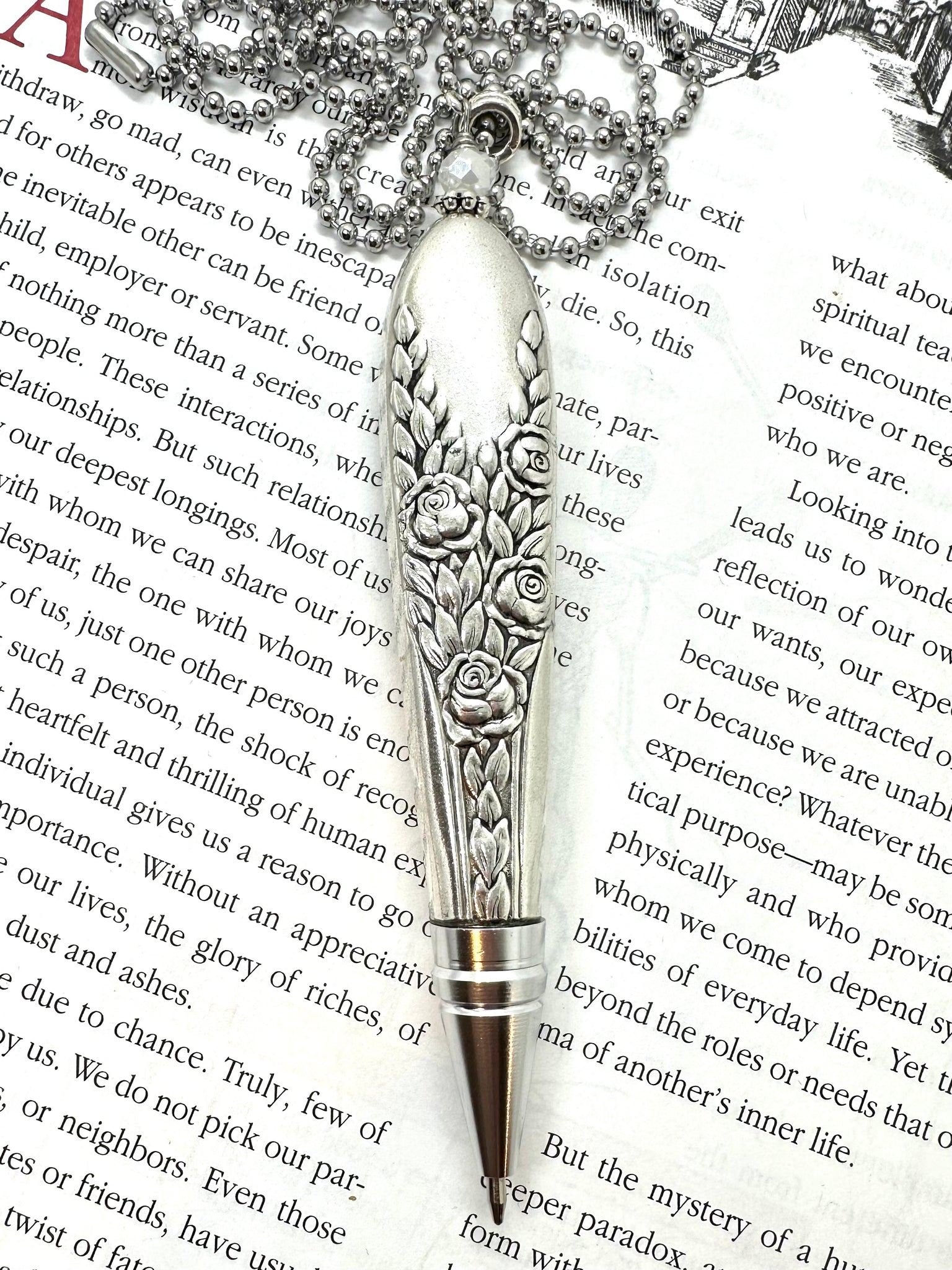 Pen Pendant Rose and Leaf