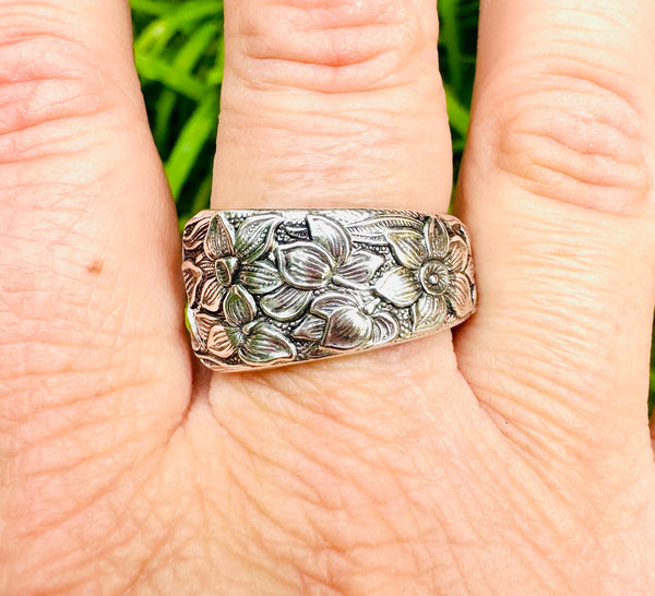 Narcissus  Spoon Ring 9ish to 11.5ish